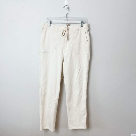 Jcrew Tie Waist Camp Pants Cream White Stripe - Picture 2 of 9